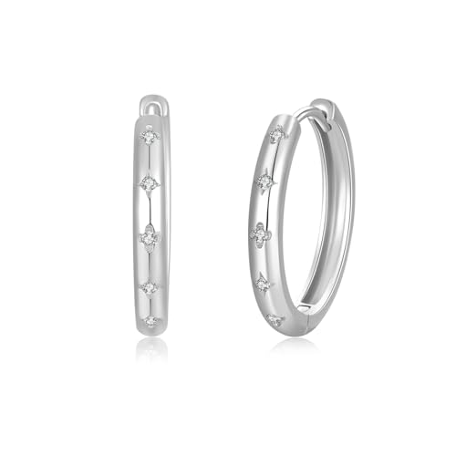 PHNIBIRD Groß Creolen Ohrringe Silber 925 für Damen Herren Silber 925 Stern mit Zirkonia Ohrringe Hypoallergen Alltagskleidung von PHNIBIRD