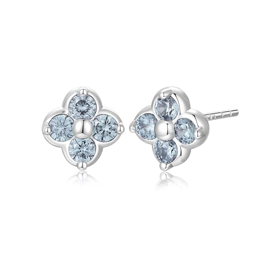 PHNIBIRD Ohrstecker Blau 925 Sterling Silber November Geburtsstein Ohrringe mit Blautopas Kleeblatt Schmuck Geschenk für Frauen von PHNIBIRD