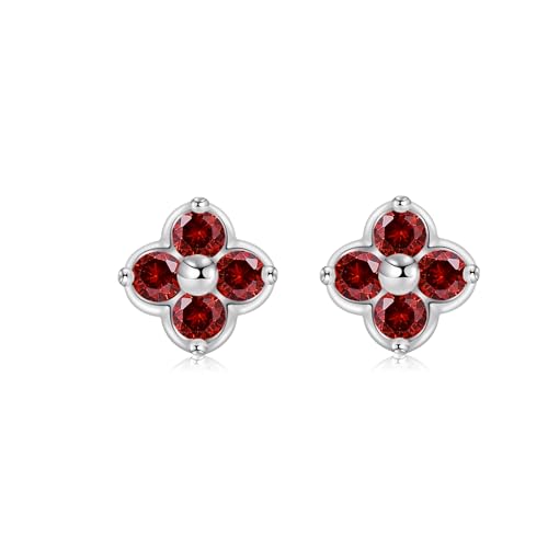 PHNIBIRD Ohrstecker Rot mit 5A Zirkonia Silberohrringe Garnet Geburtsstein Schmuck Geschenke für Damen Freundin Frauen Mädchen von PHNIBIRD