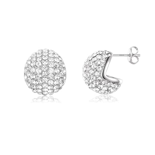 PHNIBIRD Ohrstecker Silber Glitzer U Kugel Ohrringe mit Zirkon Klein Hypoallergene Ohrringe Damen Schmuck Geeignet Für Partys Disko und Abendessen von PHNIBIRD