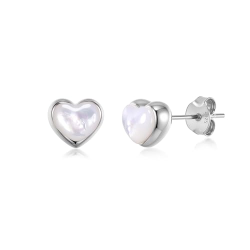 PHNIBIRD Ohrstecker Silber Herz Ohrringe Damen mit Perlmutt Hypoallergene Klein Ohrstecker Mädchen Geeignet Für Den Alltag von PHNIBIRD