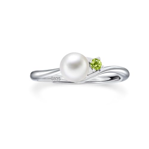 PHNIBIRD Peridot Ring Silber 925 Damen Perlenring Verstellbar Ring Elegante Leichte Schmuck Damen Für Alltag Hochzeit und Valentinstag von PHNIBIRD