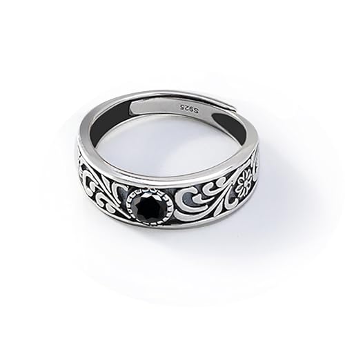 PHNIBIRD Ringe für Herren 925 Sterling Silber Schwarz Ring mit Spinell Verstellbare Ringe von PHNIBIRD