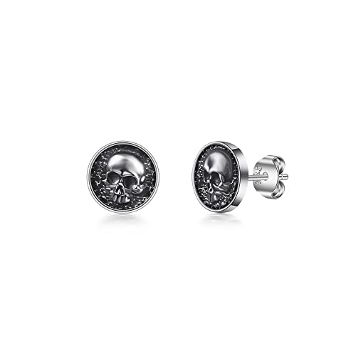 PHNIBIRD Schwarz Totenkopf Ohrstecker Silber 925 Vintage Ohrringe Skull Ohrringe Unisex Ohrstecker Herren Damen Halloween Schmuck Weihnachten Geschenke Für Männer von PHNIBIRD