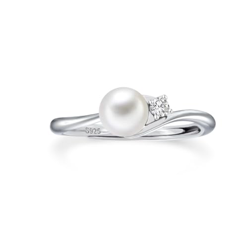PHNIBIRD Silber 925 Ringe Damen Zirkonia Perlenring Verstellbar Süßwasserperle Boho Schmuck Damen Geeignet für den Alltag von PHNIBIRD