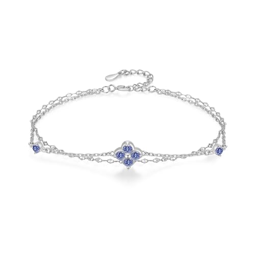 PHNIBIRD Tansanit Dezember-Geburtsstein Clover Armband aus 925 Sterling Silber Kleeblatt Schmuck Damen von PHNIBIRD