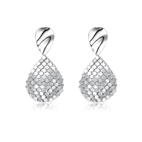 PHNIBIRD Tropfen Ohrringe Silber Hängend aus Metallgeflecht Pailletten 925 Sterling Silber Schmuck Für Frauen Und Mädchen von PHNIBIRD