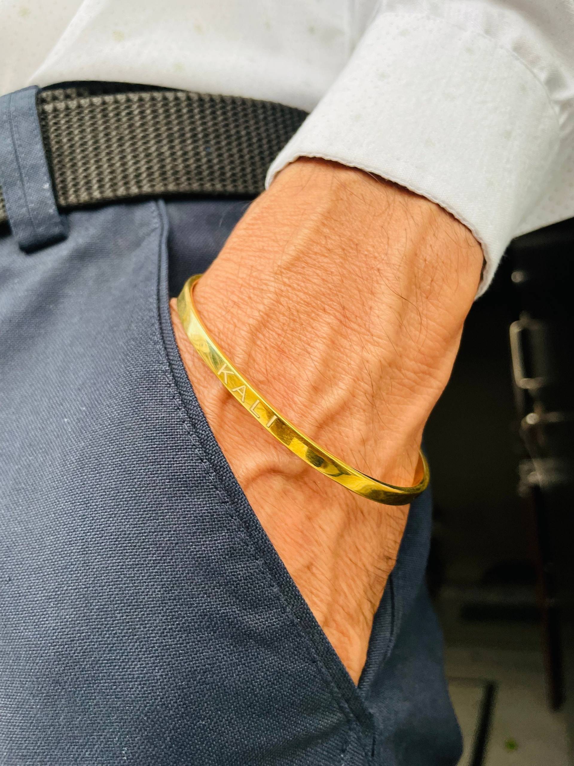 Herren Sterling Silber Manschette Armband Individuell Graviert - Personalisiertes Geschenk Für Ihn, Verstellbar 925 von PHNXJEWEL