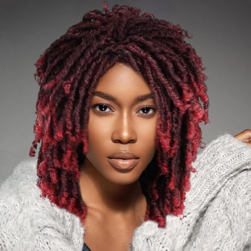 Afrikanische PHOCAS Kurze Dreadlock-PerüCke FüR Damen Und Herren, Gedrehte Dreadlock-PerüCken, Kurze Gedrehte Afro-LockenperüCke, Synthetische PerüCke (T1b/Bug) von PHOCAS