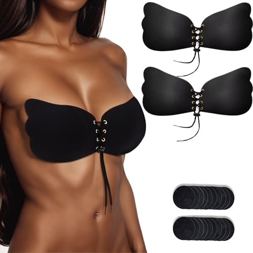 PHODIL Klebe BH Push Up 2 Paar, BH Rückenfrei Sticky Bra Unsichtbarer BH, Trägerloser BH Ohne Träger Selbsthaftender BH Damen für Aalle Rückenfreie Kleidung Wiederverwendbaren von PHODIL