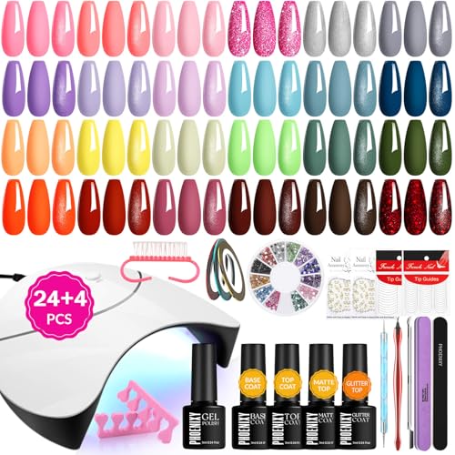 Phoenixy 24 Farben Nagelset Gelnägel Starterset mit Lampe, 36W UV LED Lampe UV Nagellack Set mit Top Coat Base Gel Gelnägel Starterset Geschenk für Frauen von phoenixy