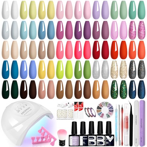 Phoenixy 40+4 Stk. Gelnägel Set mit 48W Lampe 8ml U V Nagellack Set mit Unterlack Überlack Matte Überlack Geschenk Für Frauen von PHOENIXY
