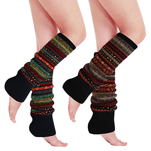 2 Paare Stulpen Damen Lange Winter Beinwärmer, Stulpen Mädchen Beinstulpen Damen Stricken Häkelarbeit Pulswärmer Leg Warmers Mädchen Stiefel Boot Abdeckung Alpaka Socken für Winterwärmer, Böhmischer von PHOGARY