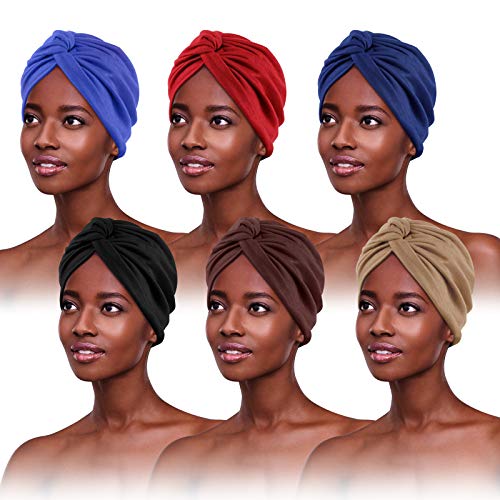 6 Stücke Turban für Damen,Verknotet Turban Tuch Falten-Kopfbedeckung Damen Kopftuch Damen Sommer Turban Mütze Damen Chemo Kopfbedeckung Hut Für Haarverlust Chemo Mit Blume Baumwollmütze, 6 Farben von PHOGARY