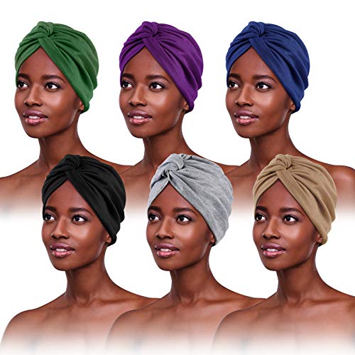 6 Stücke Turban für Damen,Verknotet Turban Tuch Falten-Kopfbedeckung Damen Kopftuch Damen Sommer Turban Mütze Damen Chemo Kopfbedeckung Hut Für Haarverlust Chemo Mit Blume Baumwollmütze, 6 Farben von PHOGARY