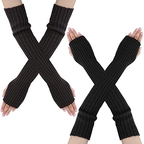 PHOGARY Lange Damenhandschuhe, Winter Armstulpen, Warme Gestrickte Armwärmer mit Fingerlöchern für Herbst & Winter von PHOGARY