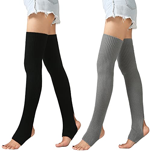 PHOGARY 2 Paare Stulpen Damen Lange Winter Beinwärmer mit Fersenloch, Beinwärmer Ballett Stulpen Mädchen Beinstulpen Damen Stricken Häkelarbeit Pulswärmer Leg Warmers Mädchen Stiefel Boot Abdeckung von PHOGARY