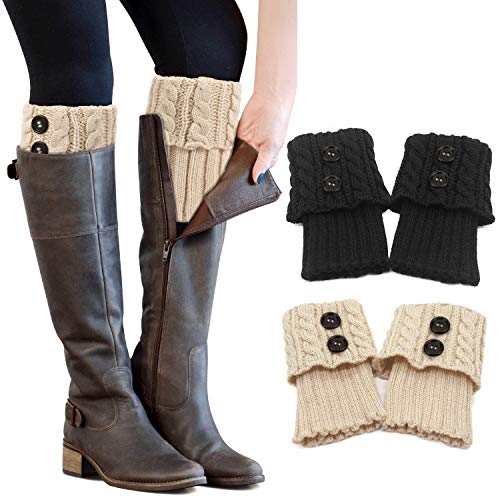 PHOGARY 2 Paare Stulpen Damen Winter Beinwärmer, Stricken Häkelarbeit Kurze Knopf Pulswärmer Leg Warmers Mädchen Stiefel Boot Abdeckung für Winterwärmer von PHOGARY