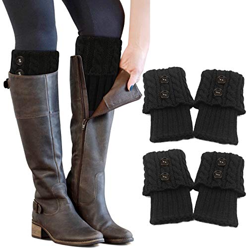 PHOGARY 2 Paare Stulpen Damen Winter Beinwärmer, Stricken Häkelarbeit Kurze Knopf Pulswärmer Leg Warmers Mädchen Stiefel Boot Abdeckung für Winterwärmer von PHOGARY