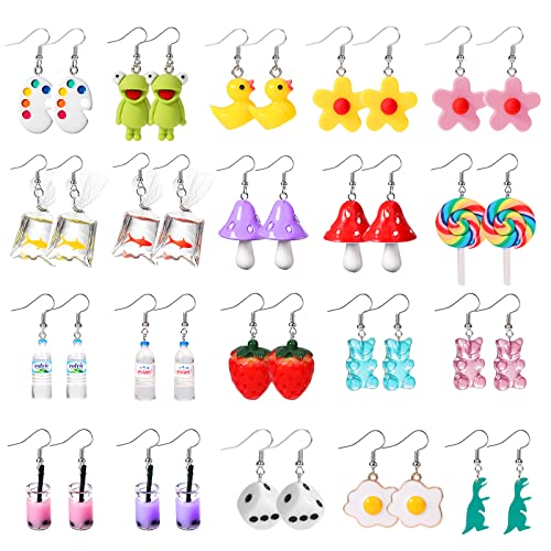 PHOGARY 20 Paar Lustige Ohrringe für Frauen, Sommer Damen, Bubble Tea, Gummibärchen, Bunt Süße Harz Tropfen Set für Mädchen von PHOGARY