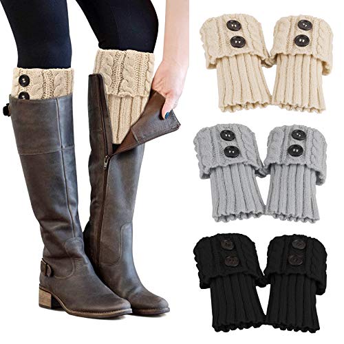 PHOGARY 3 Paare Stulpen Damen Winter Beinwärmer, Stricken Häkelarbeit Kurze Knopf Pulswärmer Leg Warmers Mädchen Stiefel Boot Abdeckung für Winterwärmer von PHOGARY