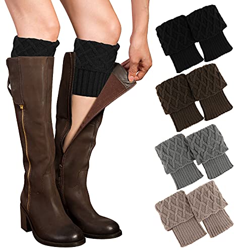 PHOGARY 4 Paare Stulpen Damen Winter Beinwärmer, Stricken Häkelarbeit Kurze Knopf Leg Warmers Mädchen Stiefel Boot Abdeckung für Winterwärmer (Stil B) von PHOGARY