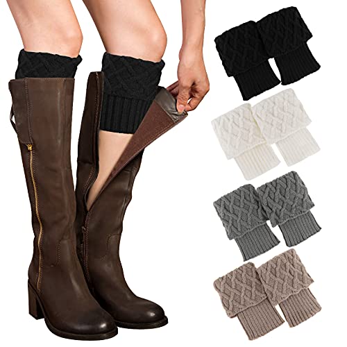 PHOGARY 4 Paare Stulpen Damen Winter Beinwärmer, Stricken Häkelarbeit Kurze Knopf Leg Warmers Mädchen Stiefel Boot Abdeckung für Winterwärmer (Stil C) von PHOGARY