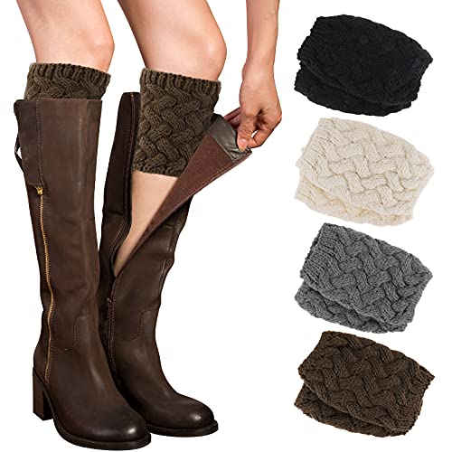 PHOGARY 4 Paare Stulpen Damen Winter Beinwärmer, Stricken Häkelarbeit Kurze Knopf Leg Warmers Mädchen Stiefel Boot Abdeckung für Winterwärmer (Stil D) von PHOGARY