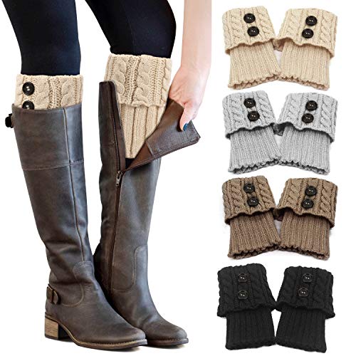 PHOGARY 4 Paare Stulpen Damen Winter Beinwärmer, Stricken Häkelarbeit Kurze Knopf Leg Warmers Mädchen Stiefel Boot Abdeckung für Winterwärmer von PHOGARY