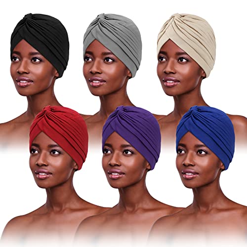 PHOGARY 6 Stück Turban für Damen, Weich Turban Damen Turban Mütze Damen Plissee Kopfbedeckung Damen Kopftuch Damen Kopfwickel Turban für Damen Haarausfall Hut Kopfbedeckung, 6 Farben von PHOGARY