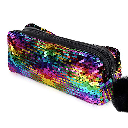 Phogary Funkeln Kosmetiktasche Meerjungfrau Spiral Reversibel Pailletten tragbar Doppelte Farbe Studenten Mäppchen für Mädchen Frauen Handtasche Geldbörse von PHOGARY