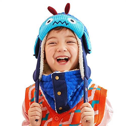PHOGARY Hutschal Set für Kinder, Warmes Thermofleece Hutschal 3D Roboter Gesichtsbedeckung Winter Kapuze Hut Nackenwärmer für Jungen von PHOGARY