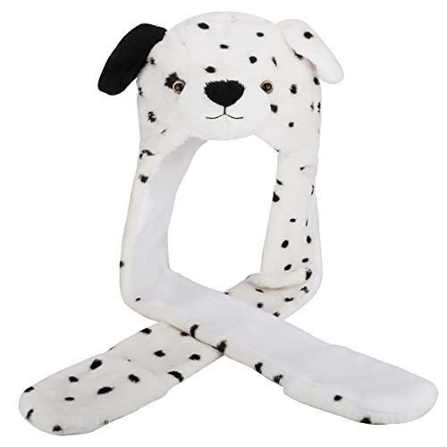 PHOGARY Kapuzen Mütze Schal und Handschuhe Set für Damen, 3-in-1-Mütze Schal und Handschuhe Set Kunstpelz Cartoon Tierhut Schal Handschuhe für Cosplay Kostüme Karnevalskostüme, Gefleckter Hund von PHOGARY