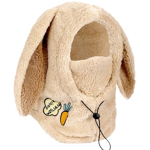 PHOGARY Kapuzenschal Balaclava Damen, Hasen-Stil Schalmütze Winddichte Mützenschal Fleece Skimütze Damen, Sturmhaube Winter Mütze Frauen, Schal Mütze 3 in 1 Wintermütze Schlauchschal, Beige 6 3/4-7 von PHOGARY