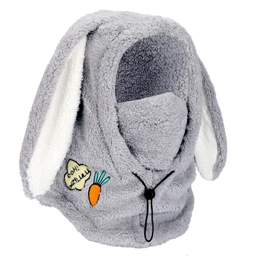 PHOGARY Kapuzenschal Balaclava Damen, Hasen-Stil Schalmütze Winddichte Mützenschal Fleece Skimütze Damen, Sturmhaube Winter Mütze Frauen, Schal Mütze 3 in 1 Wintermütze Schlauchschal, Grau 6 3/4-7 von PHOGARY