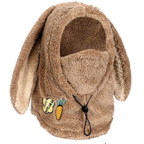 PHOGARY Kapuzenschal Balaclava Damen, Hasen-Stil Schalmütze Winddichte Mützenschal Fleece Skimütze Damen, Sturmhaube Winter Mütze Frauen, Schal Mütze 3 in 1 Wintermütze Schlauchschal, Khaki 6 3/4-7 von PHOGARY