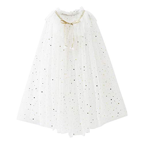PHOGARY Kinder Umhang Prinzessin Bunt Cape, Tüll Umhang Glitzer Pailletten Cape Prinzessin Halloween Kostüm Umhang Prinzessin Party Kostüm Karneval Party Outfits Cosplay für Mädchen (Weiß M) von PHOGARY