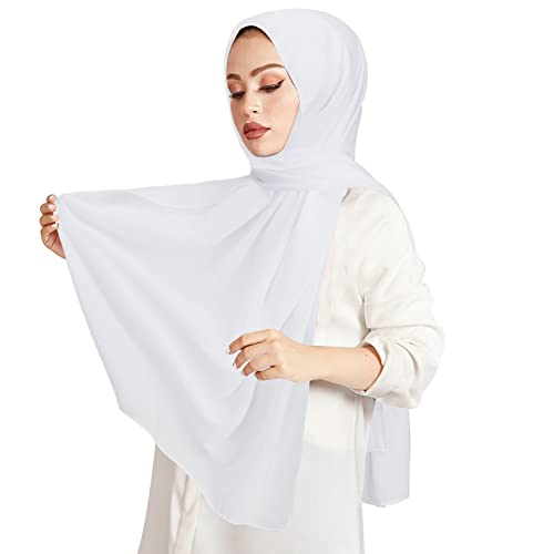 PHOGARY Kopftuch Damen Hijab Muslimisch Kopftüchern Schal aus weichem Chiffon, mit Bänder, leicht, rutschfest für jede Saison Kopftüchern - Weiß von PHOGARY