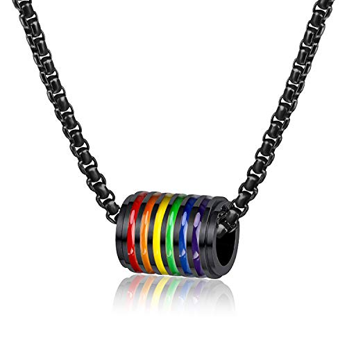 PHOGARY LGBT Kette Gay Pride Schmuck (Kette Upgrade) - Regenbogenperlen Anhänger mit Edelstahl Kette (schwarz), kleine Geschenktüte von PHOGARY