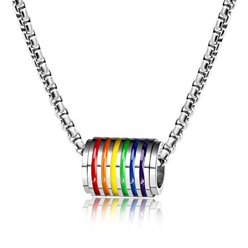 PHOGARY LGBT Kette Gay Pride Schmuck - Regenbogenperlen Anhänger mit Edelstahlkette (Silber), kleine Geschenktüte von PHOGARY