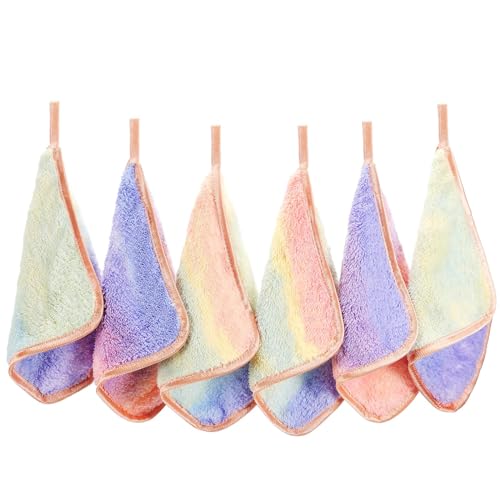 PHOGARY Microfaser Abschminktücher Waschbar für Schonende Gesichtsreinigung, 6 Stück Quadrat Mikrofaser Waschlappen Gesicht Gesichtstücher Mini Handtücher Makeup Entferner Tuch (20x20cm, Regenbogen) von PHOGARY