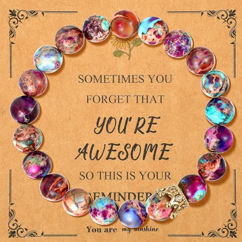 PHOGARY Perlenarmband Damen, Edelstein Heilsteine Armbänder Damen 8mm, lila-blaue Kaiserjaspis Naturstein Perlen Armband Yoga Armband, Positive Geschenke für Frauen, Mädchen, Mama, Beste Freundin von PHOGARY