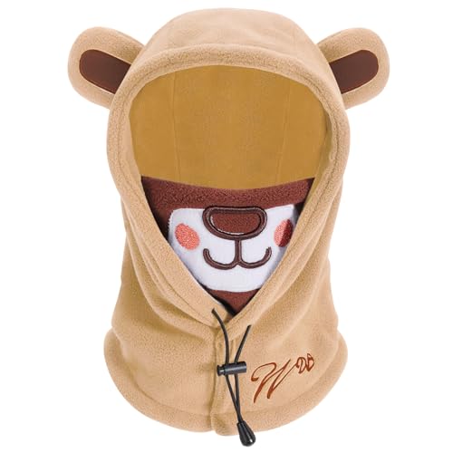 PHOGARY Schalmütze Schlupfmütze Kinder, Polar Fleece Wintermütze Jungen Niedliches Bärendesign, Balaclava Gesichtsmaske, Sturmhaube Kinder Kapuzenschal 47cm-52cm Verstellbar von PHOGARY