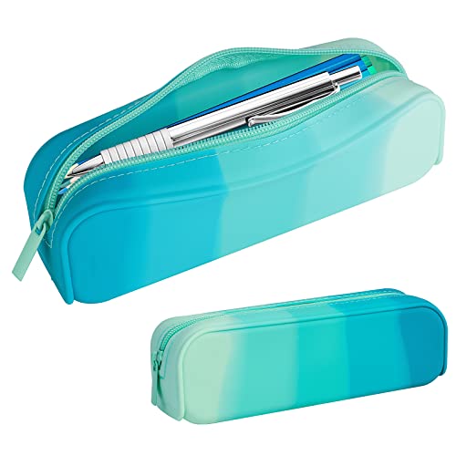 PHOGARY Silikon FedermäPpchen MäDchen Und Jungen, MäPpchen Teenager Federmappe Kinder ReißVerschluss Federtasche Coole Pencil Case Kosmetiktasche Pouch Schulsachen Aesthetic School Stuff, Blau von PHOGARY