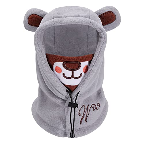 PHOGARY Sturmhaube für Kinder, Warmer Thermo-Fleece-Schal 3D Tier Gesichtsbedeckung Winter Kapuze Hut Halswärmer für Kinder, Grau von PHOGARY