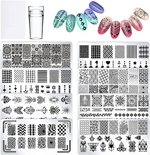 PHOGARY maniküre Stempel schablonen 8er model Nagel Kunst Schablone Stamping Nagel Bildstempel Schablone Metallplatten Nagel Tattoo von PHOGARY