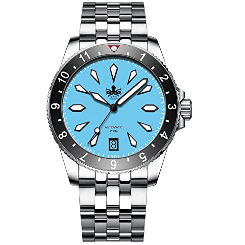 PHOIBOS Voyager Herren-Automatik-Taucheruhr Gehäuse und Armband aus Edelstahl 316L mit 200m Wasserdichtigkeit PY035B Blau von PHOIBOS