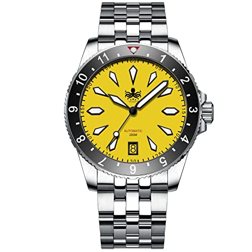 PHOIBOS Voyager Herren-Automatik-Taucheruhr Gehäuse und Armband aus Edelstahl 316L mit 200m Wasserdichtigkeit PY035F Gelb von PHOIBOS