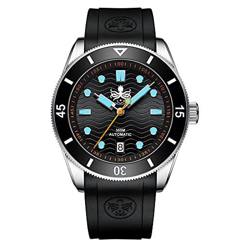 PHOIBOS Automatische Herren-Taucheruhr 300m mit schwarzem Wave-Zifferblatt und Kautschukarmband Wave Master PY010CR von PHOIBOS