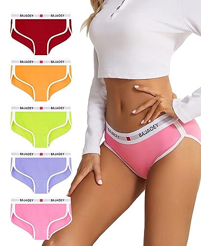 PHOLEEY 5er Pack Baumwolle Slips Damen Hipster unterwäsche Atmungsaktiv Weich Sportgürtel Unterhosen Damen Bikini Mehrpack S-XL von PHOLEEY